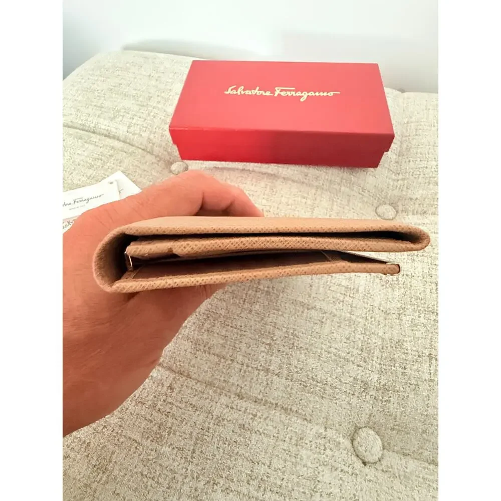 Salvatore Ferragamo Gancini Long Wallet – Beige Saffiano Leather Silver Hardware
